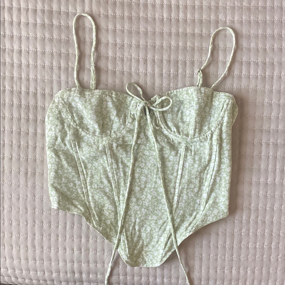 Stella Laguna Beach - Sage Green & White Floral Bustier Corset Top, Size S